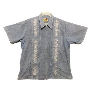 Men's Original HABANA GUAYABERA Genuine Retro Shirt  Blue & White Gingha…